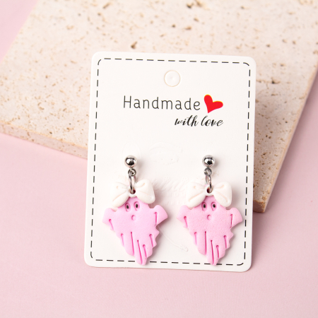 Cercei Medii - Cercei Lovely Boo cu fantomă roz și fundiță