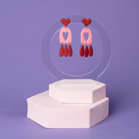 COLECTIE - Cercei Lovers Window roz cu accente burgundy