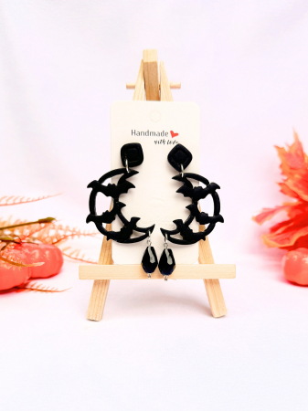 Halloween - Cercei Moonlit Bats cu cristale negre