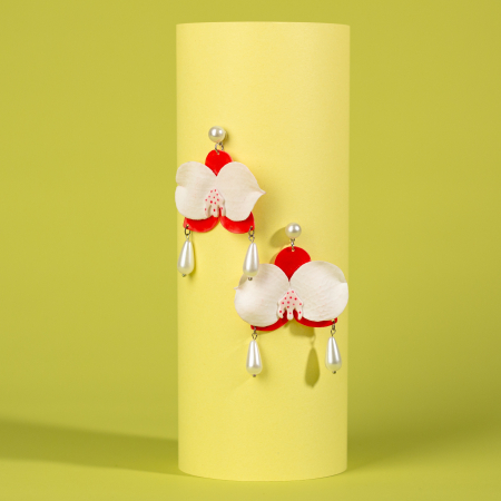 Primavara - Cercei Orhidee Alb în Formă Delicată