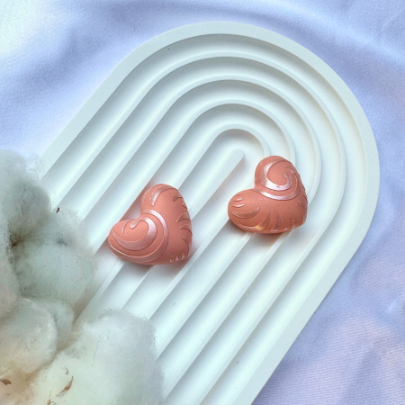 CERCEI - Cercei Peachy Puffy Heart portocalii eleganți