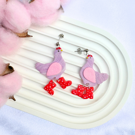 Cercei Pinky Chicken cu design găinușă roz [2]