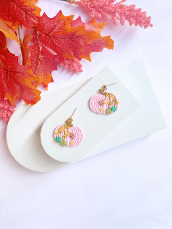 Cercei roz Pinky Pumpkin cu model auriu [2]