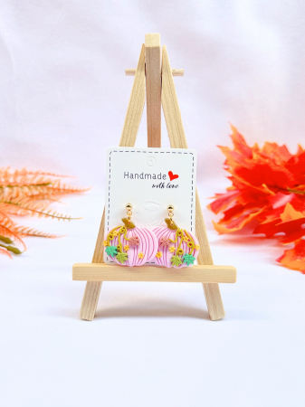 Autumn - Cercei roz Pinky Pumpkin cu model auriu