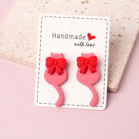 Fundite - Cercei pisică cu fundiţă roşie roz