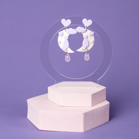 Cercei Lungi - Cercei mov Pisica de pe Luna cu design romantic