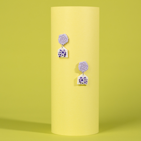 Cercei Medii - Cercei Plic cu Flori Mov