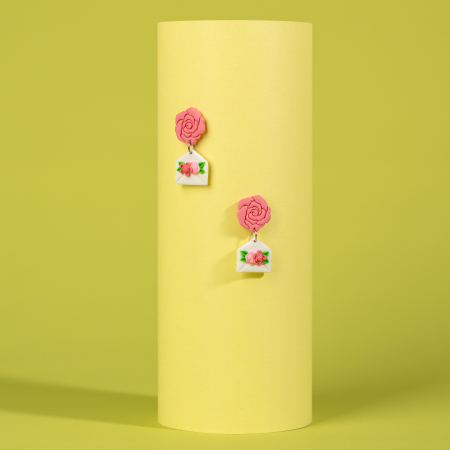 Cercei Medii - Cercei Plic cu Flori Roz delicati