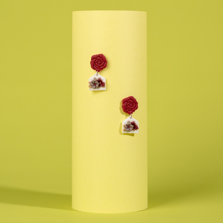 Cercei Medii - Cercei Plic Visiniu cu Flori