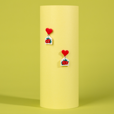 Primavara - Cercei Plic cu Inimă în Nuante de Rosu