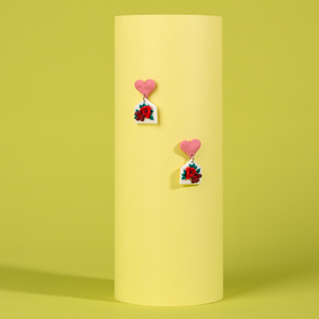 Cercei Medii - Cercei Plic cu Inimă Vivid Pink