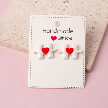 Cercei Studs - Cercei Puzzle albi cu detalii elegante