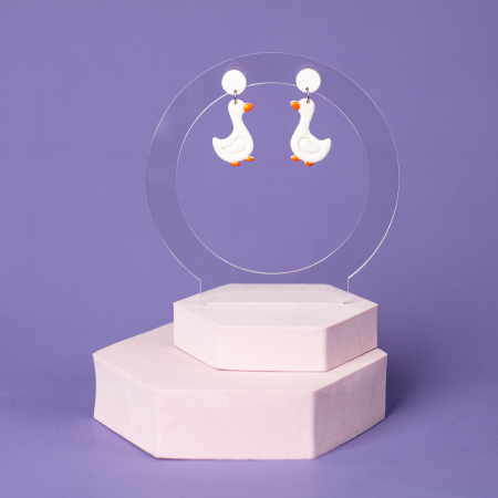 Cercei Medii - Cercei Rățușca FiFi albi, model simpatic