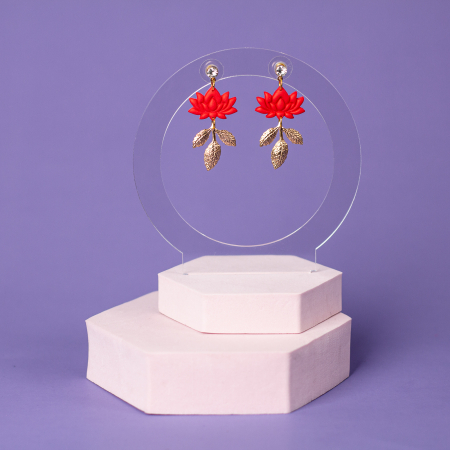 Cercei Medii - Cercei Red Lotus roșii model floare