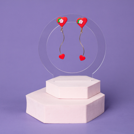 Valentine - Cercei Romantic Flight roșii cu inimioare