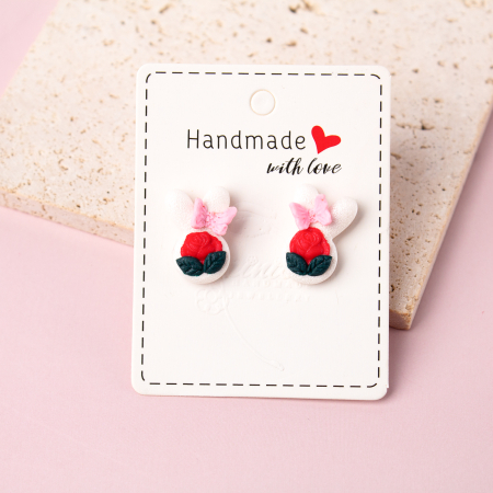 COLECTIE - Cercei albi Rose Bunny cu design pascal