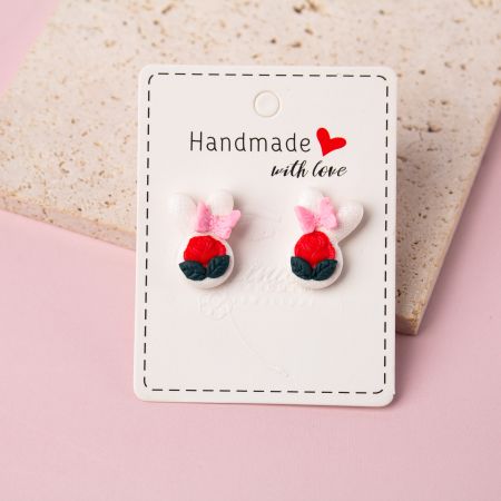 COLECTIE - Cercei albi Rose Bunny cu design pascal