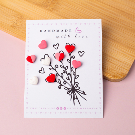 Cercei Studs - Cercei cu inimi colorate și design vesel