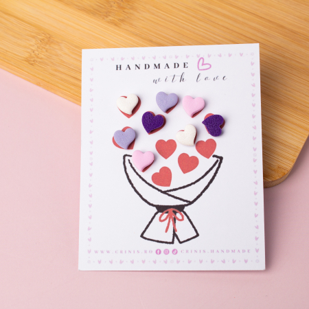 Cercei Studs - Cercei inimi vesele multicolore pin plastic