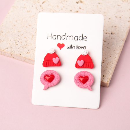 Tiny but Mighty - Cercei Set Love Hat cu inimi colorate