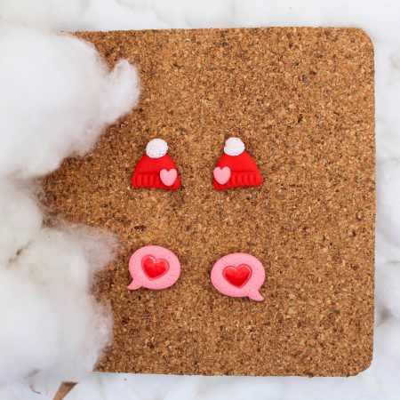 Cercei Studs - Cercei Set Love Hat cu inimi colorate