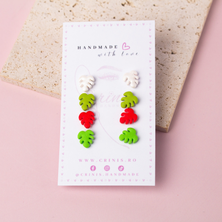 Cercei Studs - Cercei Monstera multicolori