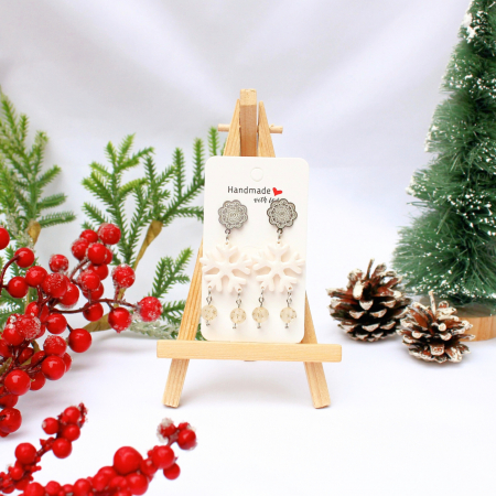 Christmas - Cercei SnowFlake cu mărgele delicate albe