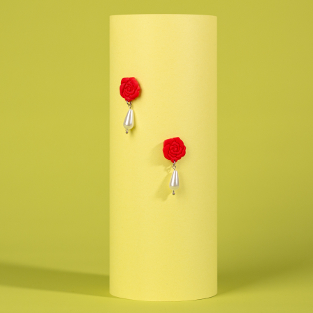 Cercei Medii - Cercei Trandafir Pearl Rosii eleganti