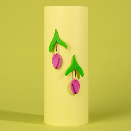 Cercei Lungi - Cercei Tulip Blush roz cu design floral