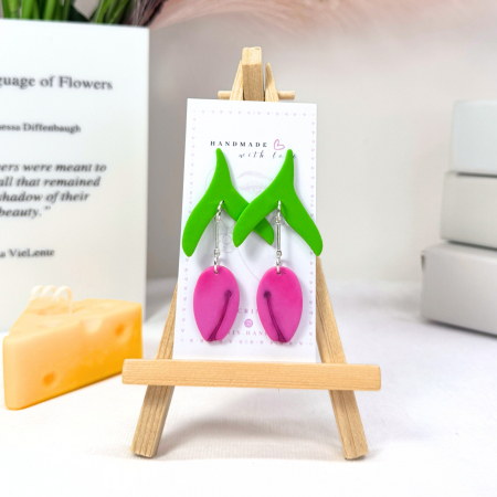Cercei Lungi - Cercei Tulip Blush roz cu design floral