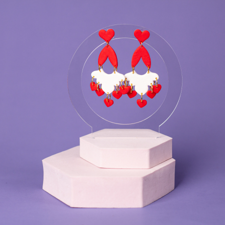 Cercei Lungi - Cercei Valentine în formă de inimă albă