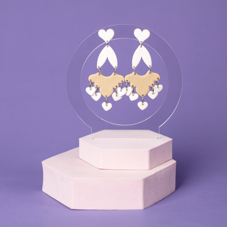 White Sensation - Cercei Valentine Hearts crem cu design artistic
