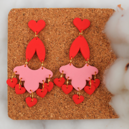Cercei Lungi - Cercei rosii Valentine Hearts