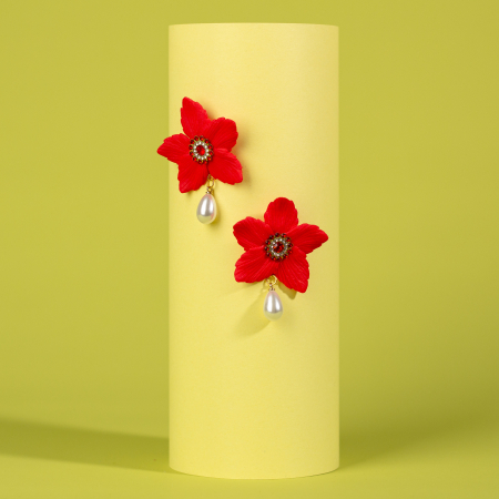 Primavara - Cercei Velvet Flame roșu intens și catifelat