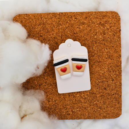Cercei Studs - Cercei White Cup cu design cafea albă