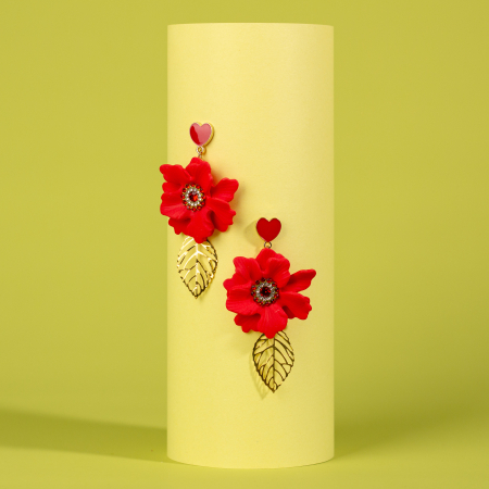 Primavara - Cercei lungi Wild Rouge roșu aurii