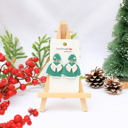 Cercei Medii - Cercei Winter Outfit verzi cu design de Crăciun
