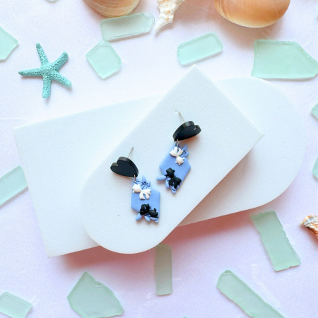 Summer - Cercei Yin Yang Fish cu design albastru