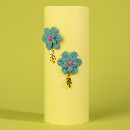 Cercei Lungi - Cercei Zinnia Glow verzi cu frunză aurită