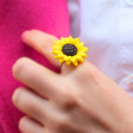 Inel galben Floarea Soarelui cu design floral [3]