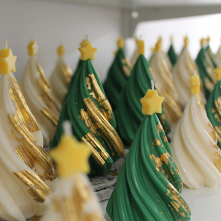 Set Green Christmas lumânare și farfurie marmură [10]