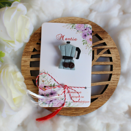 ACCESORII - Broșă Coffee Lover gri cu detalii artizanale