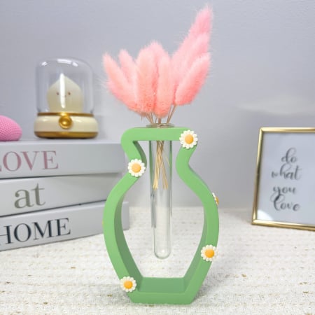 VAZE - Vază verde pastel Daisy Hug cu flori albe