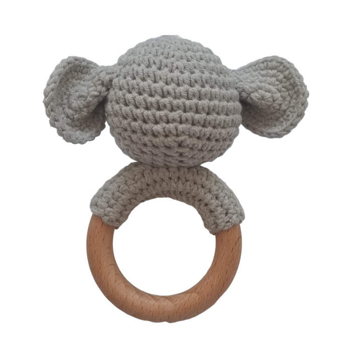 Set cadou - Jucarie dentitie crosetata Elefant - muselina mustar - suport silicon suzeta [4]