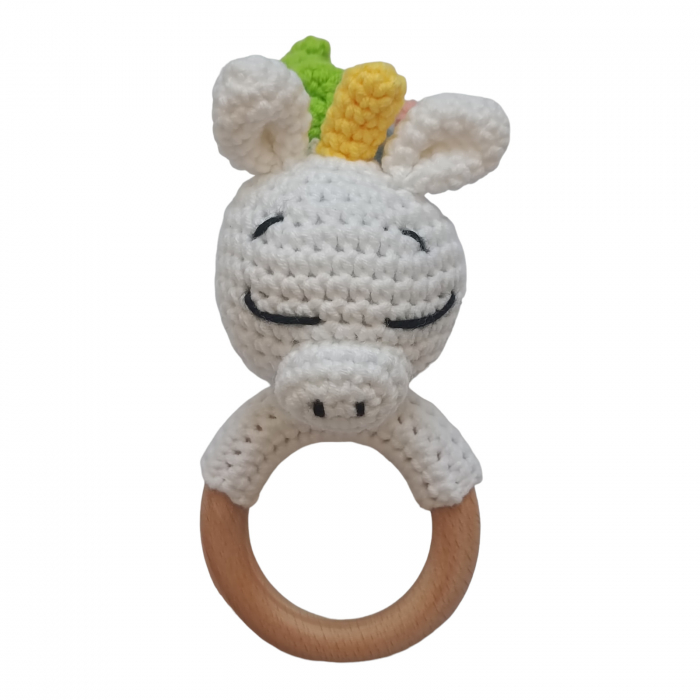 Set cadou - Unicorn crosetat - jucarie dentitie unicorn crosetat - suport silicon suzeta - carduri din lemn aniversare lunara [5]