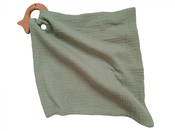 Set cadou jucarie crosetata Leu + jucarie dentitie crosetata Leu + muselina verde [8]