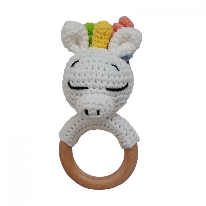 Set cadou - Jucarie dentitie unicorn crosetat - babetica alba [2]