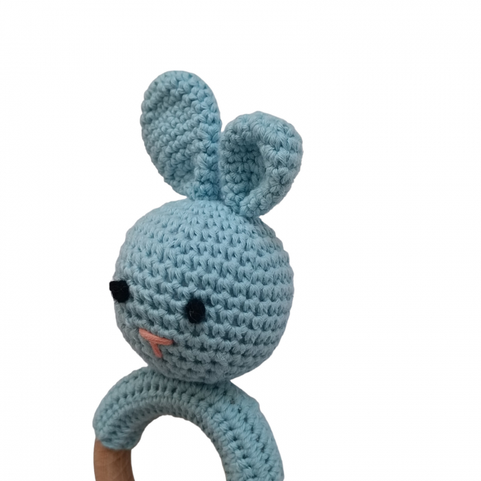 Set cadou - Jucarie dentitie iepure albastru crosetat -  suport silicon suzeta [3]