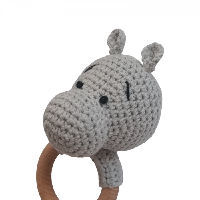 Set cadou - Jucarie dentitie crosetata Elefant - muselina mustar - suport silicon suzeta [5]