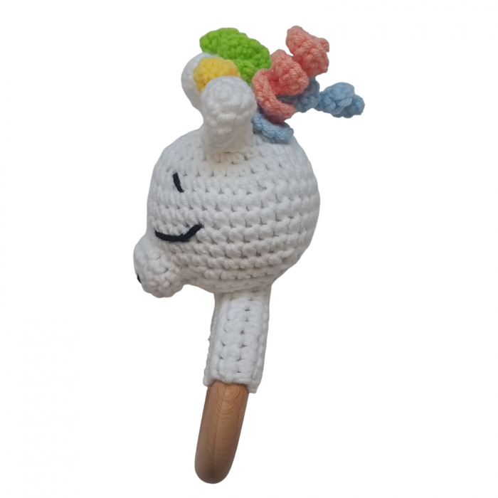 Set cadou - Jucarie dentitie unicorn crosetat - suport silicon suzeta - carduri din lemn aniversare lunara [4]